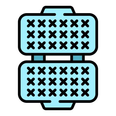 Waffle makinesi ikon ana hatları vektörü. Belçika fırını. Kalp tarifi rengi düz