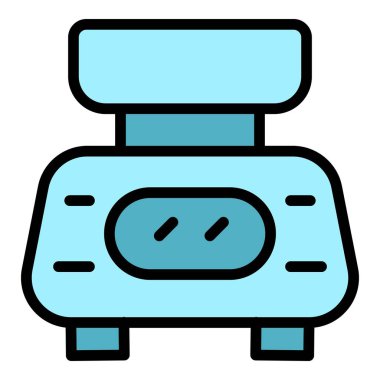 Mutfak ölçekli ikon ana hatları vektörü. Yemek terazisi. Ağırlık dengesi rengi düz