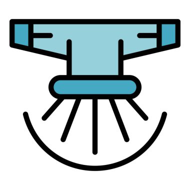 Otomatik fıskiye ikonu ana hatları vektörü. Toprak sulama. Bahçe suyu damlası rengi düz