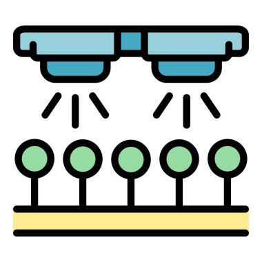 Otomatik bahçe ikonu ana hat vektörü. Su damlası. Çiftlik borusu rengi düz
