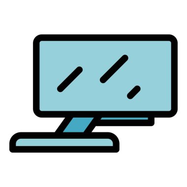 Vesa simge dış hat vektörünü göster. Tv montu. Ev sinema rengi düz