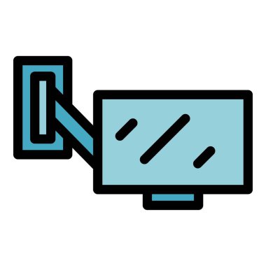 Tv mount ikon ana hatları vektörü. Duvar desteği. Sinema servisi rengi düz