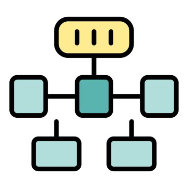 Akış şeması ana hatları vektörü. Çalışma akışı süreci. Düz vites sistemi rengi