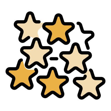 Pazarlama yıldızları ikon ana hatları vektörü. Sosyal inceleme. Sağlık zihinsel rengi düz