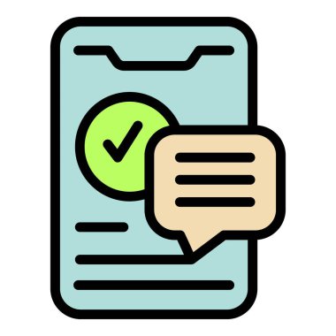 Akıllı telefon pazarlama ikonu ana hatları vektörü. Sosyal inceleme. Çevrimiçi yardım rengi düz