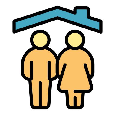 Aile kendini izole etme ikonu ana hat vektörü. Ev koronavirüsü. Ev korona rengi düz