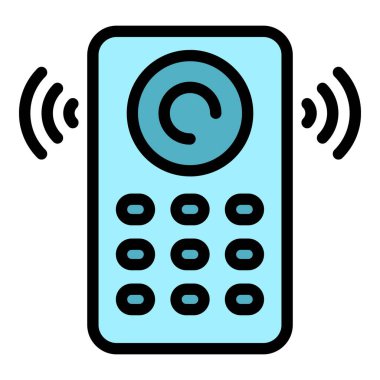 İletişim ikonu ana hatları vektörü. Video kapısı. Telefon sistemi rengi düz