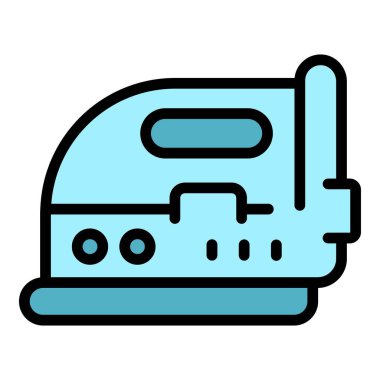 Demir makine simgesi dış hat vektörü. Çamaşır tahtası. Buharlı elektrik rengi düz