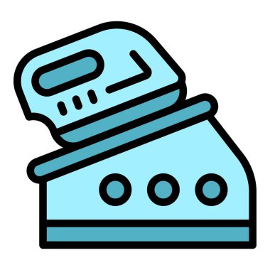 Demir buhar ikonu ana hat vektörü. Kumaş tahtası. Elektrik ütü rengi düz