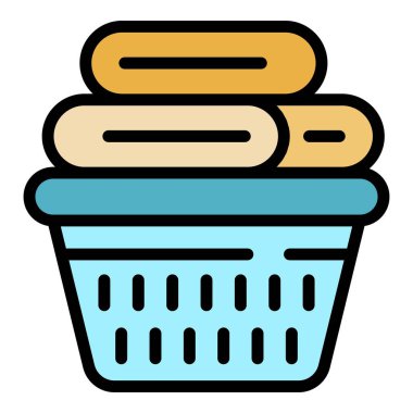 Kumaş sepet ikon ana hatları vektörü. Demir masa. Buhar rengi ütüleniyor