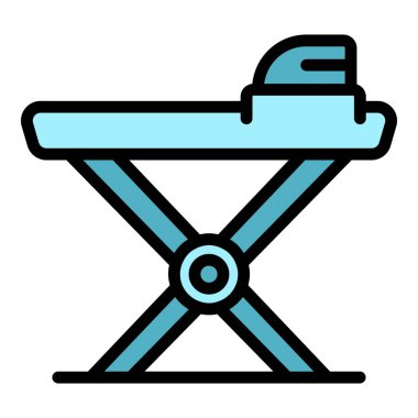 Çamaşır tahtası simgesi ana hat vektörü. Kumaş buharı. Ev elektrik rengi düz