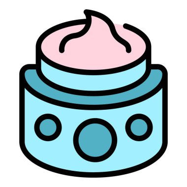 Cilt kremi kavanozu ikonu ana hatları vektörü. Kozmetik jel. Kolajen ürün rengi düz