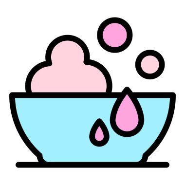 Köpük kabı ikonu ana hatları vektörü. Sıvı deterjan. Tabak mutfak rengi düz