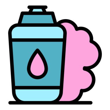 Köpük deterjan ikonu ana hatları vektörü. Sıvı şişe. Mutfak temiz renk düzlüğü