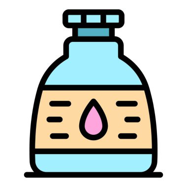 Temiz şişe ikonu ana hatları vektörü. Su ürünü. Sıvı deterjan rengi düz