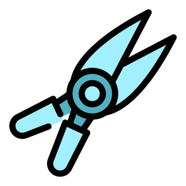 Bahçe makası ikon ana hatları vektörü. Çim biçme makinesi. Tarım ekipmanı rengi düz