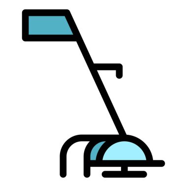 Trimmer dikkat ikonu ana hatları vektörü. Bahçe bahçesi. Tarım ekipmanı rengi düz