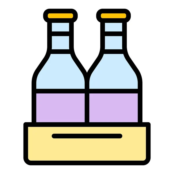Umrissvektor Für Weinflaschenverpackungen Holzbügel Weingut Farbe Flach — Stockvektor