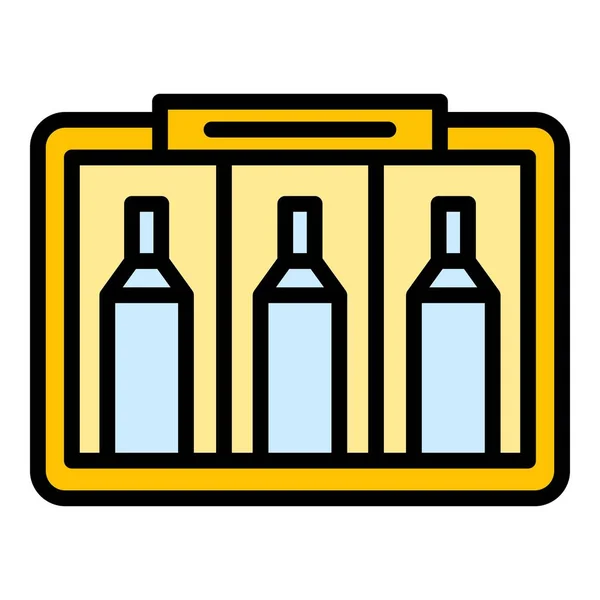 Şarap Şişesi Ikonu Ana Hatları Vektörü Tahta Çubuk Depolama Rengi — Stok Vektör