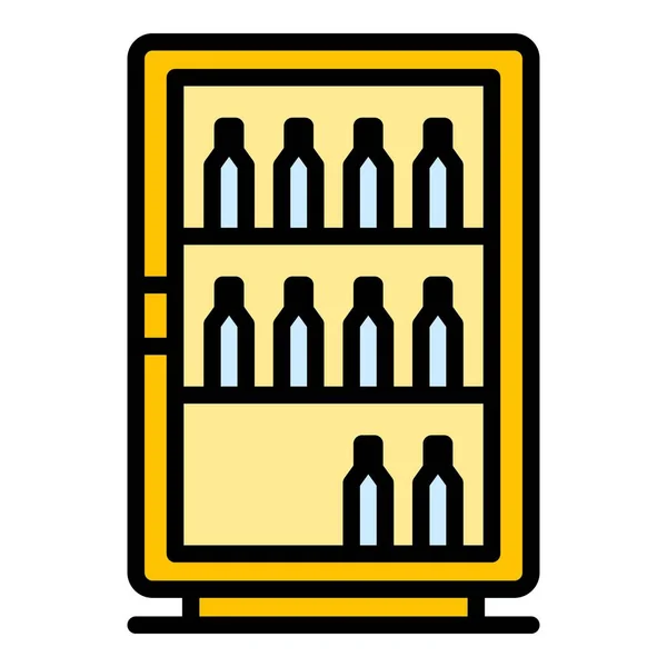 Vetor Contorno Ícone Armário Loja Vinícolas Prateleira Vinho Barra Madeira — Vetor de Stock