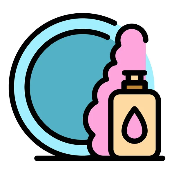 Ikona Środka Czyszczącego Naczyń Piankowych Wektor Zarysu Butelka Kolor Produktu — Wektor stockowy