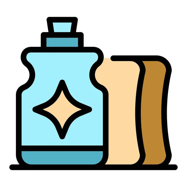 Lemon Dishwash Icon Outline Vector Liquid Bottle Clean Wash Color — Stock Vector