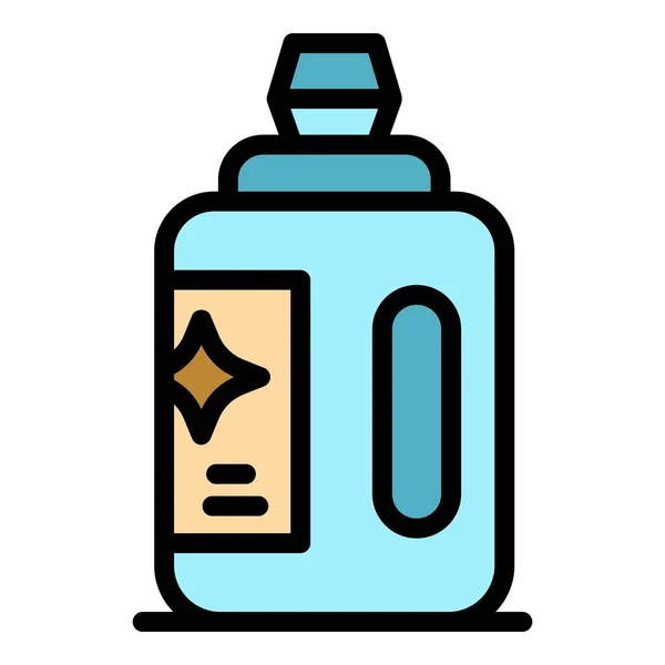 Detergente Líquido Icono Contorno Vector Plato Botella Color Lavado Limpio — Vector de stock
