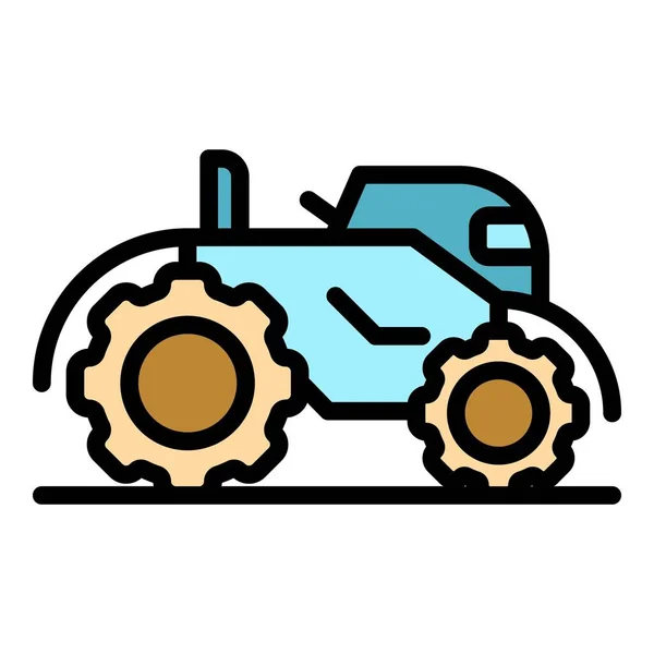 Farm Stål Traktor Ikon Kontur Vektor Jordbruksutrustning Jordbrukare Kombinera Färg — Stock vektor