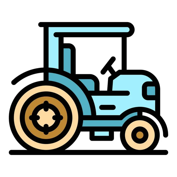 Вектор Контура Трактора Фермерский Автомат Цвет Оборудования Сбора Урожая — стоковый вектор