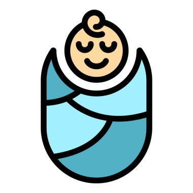 Yeni doğan simge ana hatları vektörü. Kadın bebek. Dişi doğurganlık rengi düz