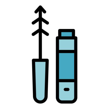 Kozmetik göz fırçası ikonu ana hatları vektörü. Makyaj çantası. Fermuar kutusu rengi düz