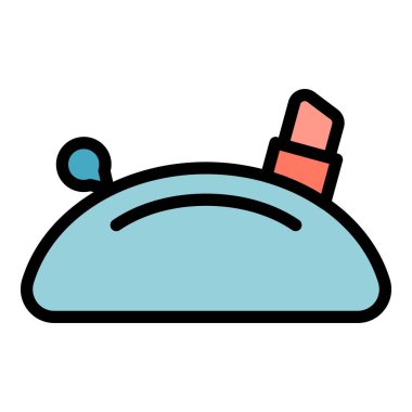 Kozmetik torba ikonu ana hat vektörü. Makyaj çantası. Fermuar kutusu rengi düz