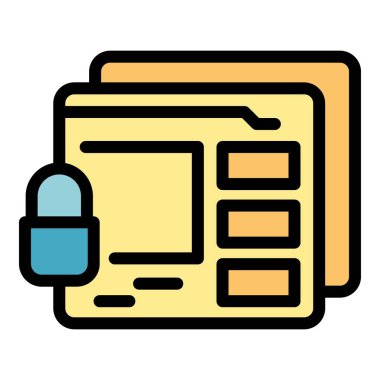 Güvenli alan simgesi ana hatlı vektör. Veri güvende. Gizlilik denetimi rengi düz