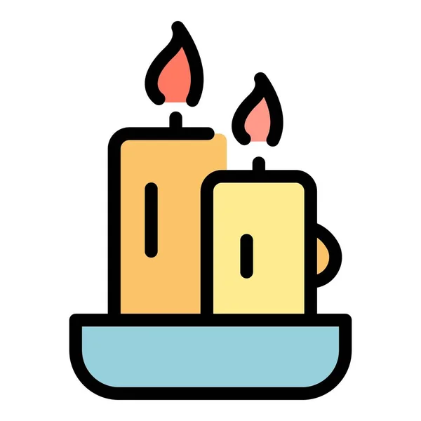 Burning Candles Icon Outline Vector Aroma Cream Candle Wax Color — Stock Vector