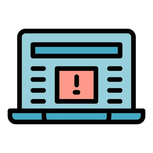 Laptop Vírus Alerta Ícone Contorno Vetor Dados Antivírus Firewall Cor — Vetor de Stock