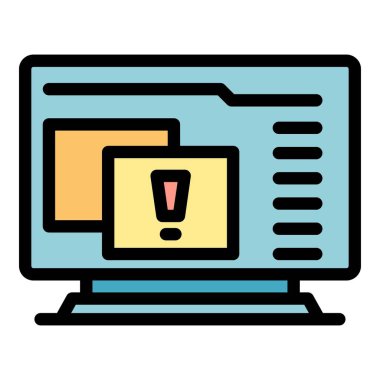 Bilgisayar virüsü uyarı simgesi ana hatları vektörü. Veri güvende. Güvenli gizlilik rengi