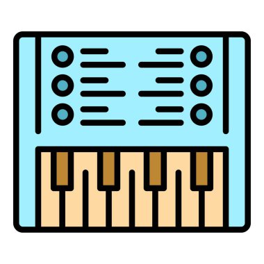 Piyano sentezleyici ikon ana hatları vektörü. Elektronik alet. Müzik klavyesi rengi düz
