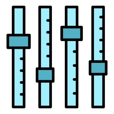 Eşitleyici düğmeleri simge ana hatları vektörü. DJ müziği. Ses aygıtı rengi düz