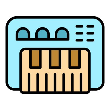 Sentezleyici karıştırıcı simgesi ana hatları vektörü. DJ müziği. Ses aygıtı rengi düz