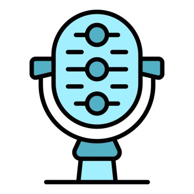 Stüdyo mikrofon ikonu ana hatları vektörü. DJ piyanosu. Ses aygıtı rengi düz