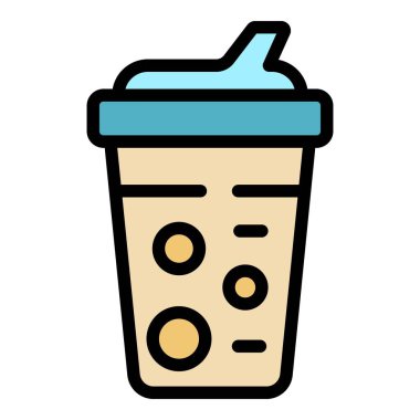 Spor kokteyl ikonu ana hatları vektörü. Spor salonu egzersizi. Sporcu uygun renk düz