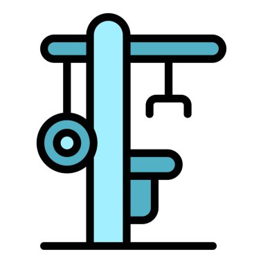 Ağırlık spor salonu ikonu ana hatları vektörü. Fitness egzersizi. Egzersiz alıştırma rengi düz