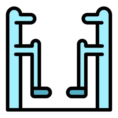 Bacak jimnastik aletleri ikonu ana hatları vektörü. Fitness egzersizi. Spor kardiyo rengi düz