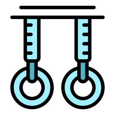 Spor salonu halkaları ikon ana hatları vektörü. Fitness egzersizi. Spor kardiyo rengi düz