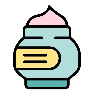 Yaşlanma karşıtı köpük ikonu ana hatları vektörü. Yüz derisi. Kozmetik bakım rengi düz