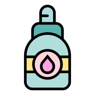 Yüz damlası ikonu ana hat vektörü. Kozmetik bakım. Hücre ürünü rengi düz