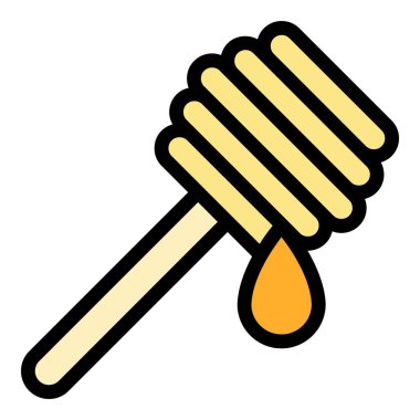 Bal kaşık ikonu ana hatları vektörü. Bitki şurubu. Arı nektarı rengi düz