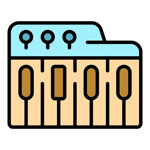 Synthesizer Tastatur Symbol Umrissvektor Piano Audio Instrument Farbe Flach — Stockvektor