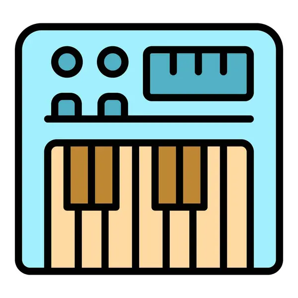 Elektroniczny Syntezator Ikony Zarys Wektor Pianino Kolor Instrumentu Audio Płaski — Wektor stockowy