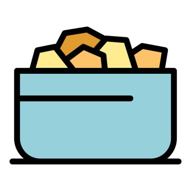 Bowl kahvaltı ikonu ana hatları vektörü. Mısır gevreği sütü. Müsli meyve rengi düz